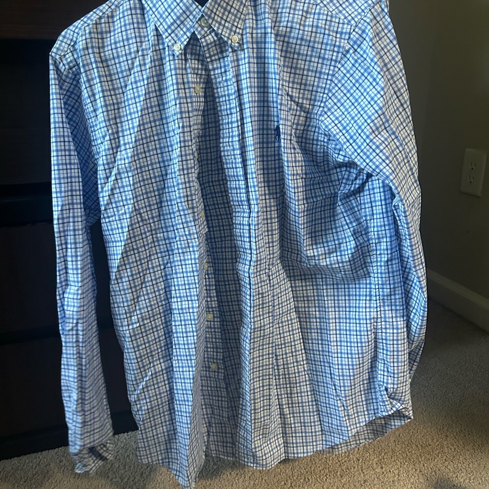 Ralph Lauren Light Blue & White Plaid Button-Down Shirt